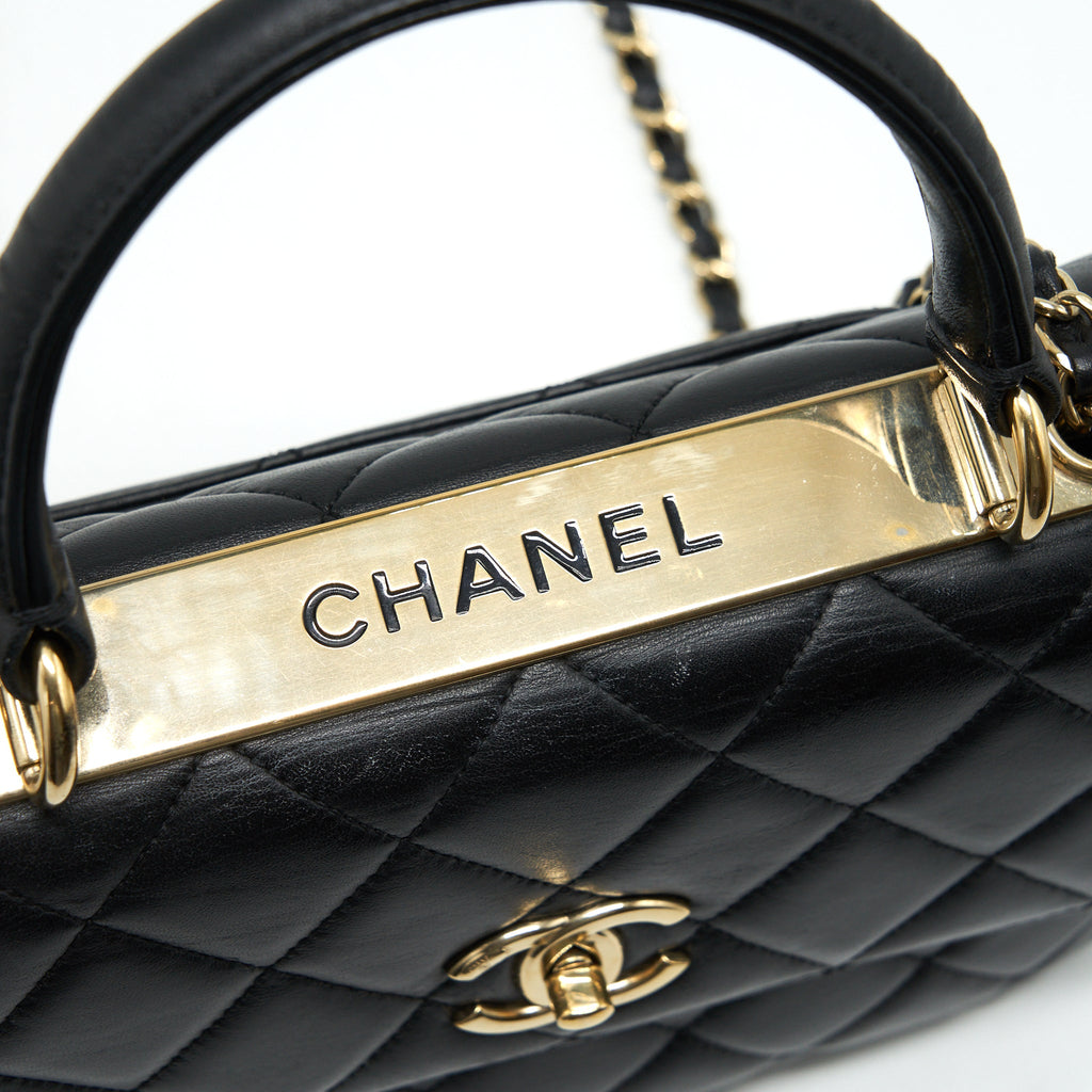 CHANEL SMALL TRENDY CC FLAP BAG WITH TOP HANDLE LAMBSKIN BLACK LGHW