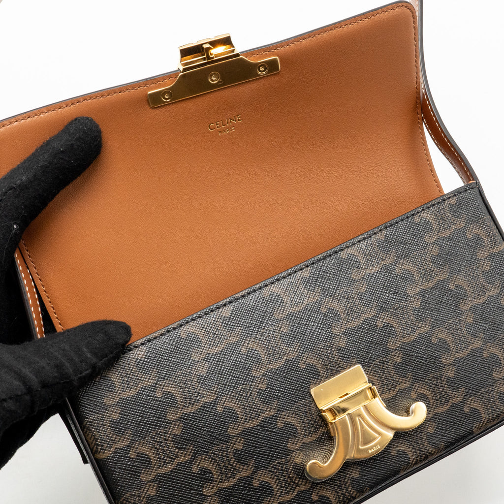 CELINE TRIOMPHE SHOULDER BAG CLAUDE CANVAS TAN GHW