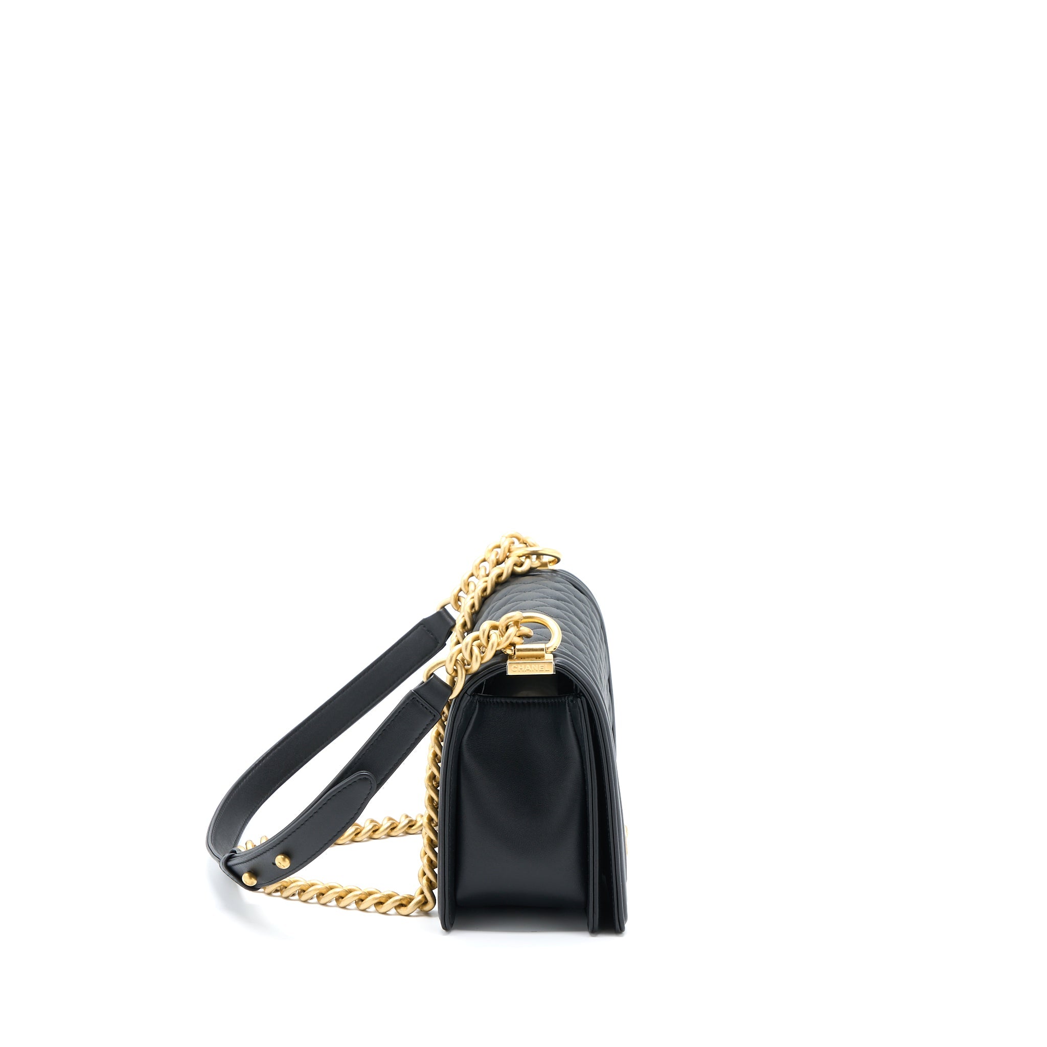 CHANEL MEDIUM BOY BAG CALFSKIN BLACK GHW (MICROCHIP)
