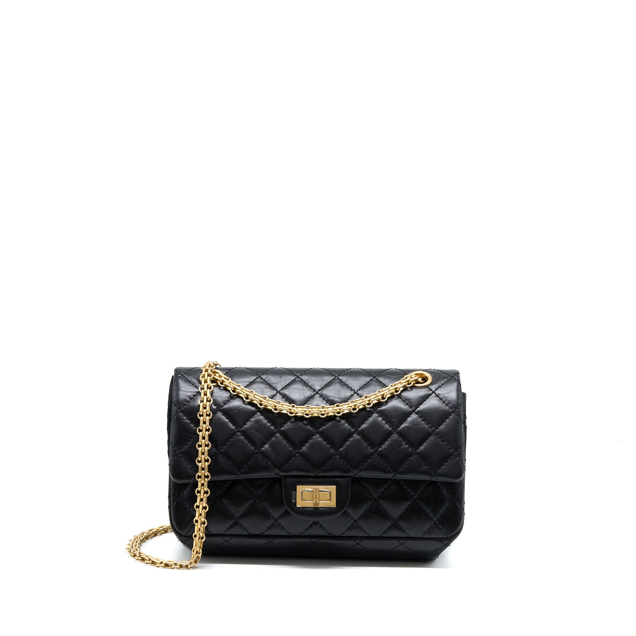 CHANEL SMALL 2.55 REISSUE FLAP BAG AGED CALFSKIN BLACK BRUSHED GHW