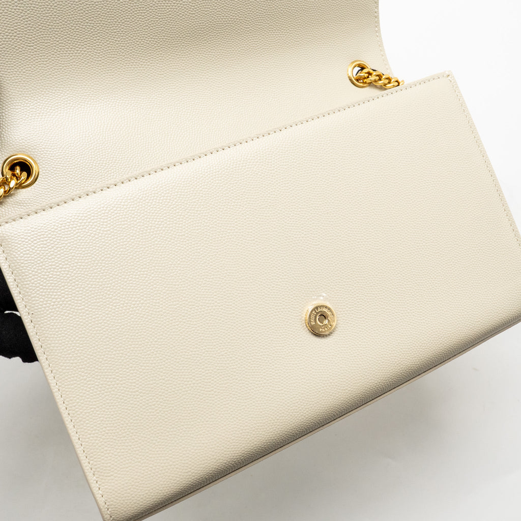 SAINT LAURENT/YSL MEDIUM KATE BAG GRAINED CALFSKIN WHITE GHW