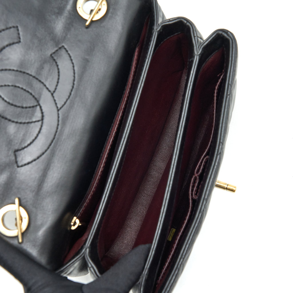 CHANEL SMALL TRENDY CC FLAP BAG WITH TOP HANDLE LAMBSKIN BLACK LGHW