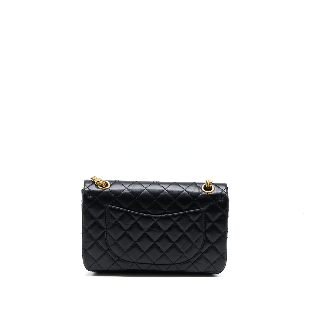 CHANEL SMALL 2.55 REISSUE FLAP BAG AGED CALFSKIN BLACK BRUSHED GHW