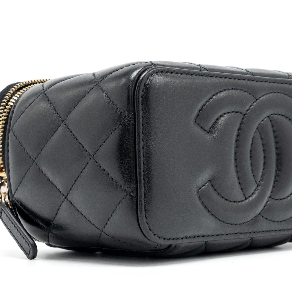 CHANEL 22K GOLD PILLAR ADJUSTABLE CHAIN LONG VANITY LAMBSKIN BLACK GHW (MICROCHIP)
