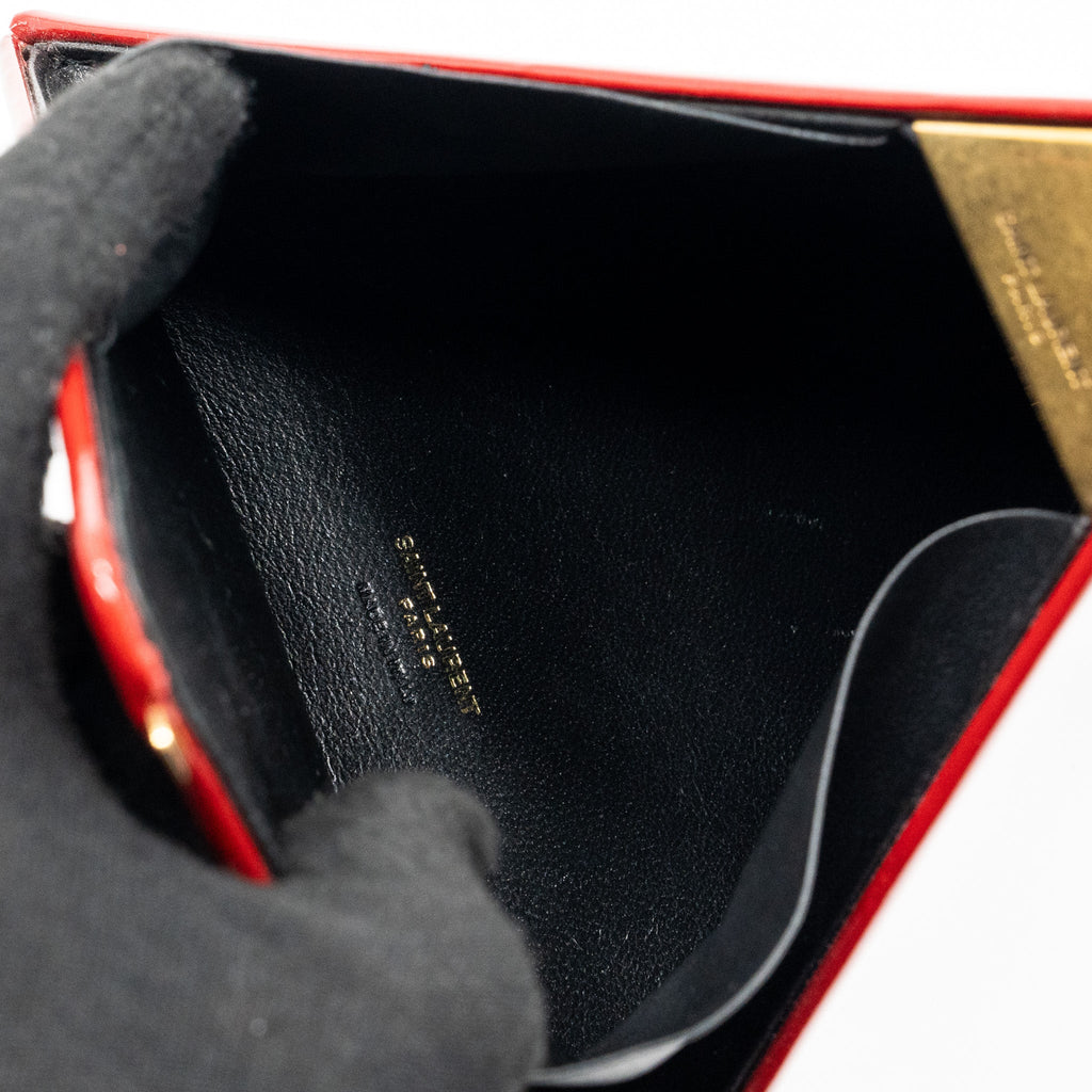 SAINT LAURENT/YSL PYRAMID CLUTCH PATENT ROUGE GHW