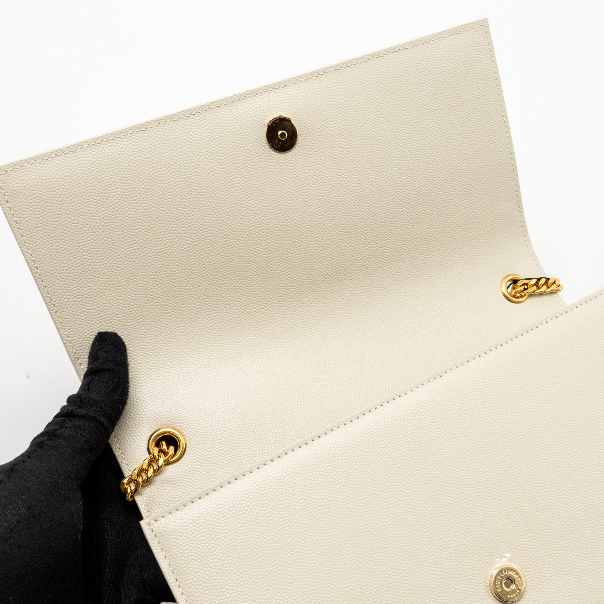 SAINT LAURENT/YSL MEDIUM KATE BAG GRAINED CALFSKIN WHITE GHW