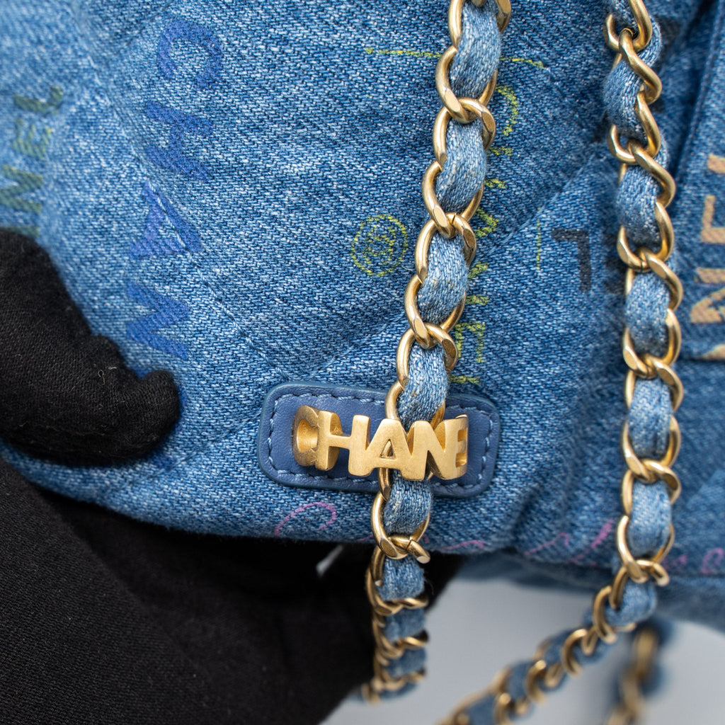 CHANEL 22P BLUE DENIM FLAP BAG DENIM BLUE BRUSHED GHW (MICROCHIP)