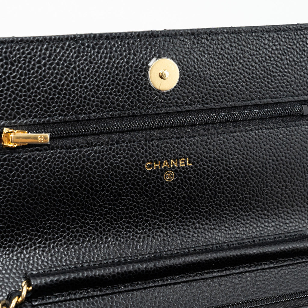 CHANEL CLASSIC WALLET ON CHAIN CAVIAR BLACK GHW (MICROCHIP)
