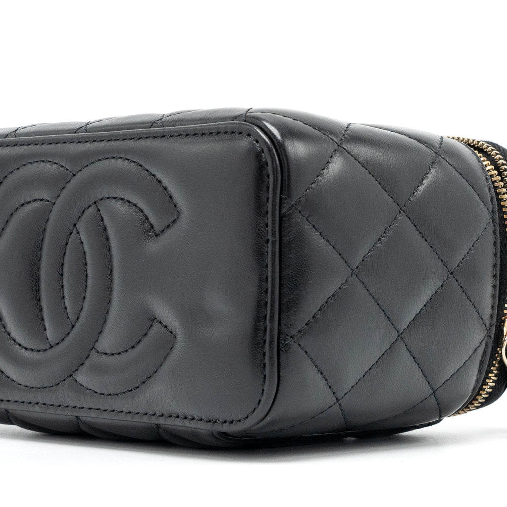 CHANEL 22K GOLD PILLAR ADJUSTABLE CHAIN LONG VANITY LAMBSKIN BLACK GHW (MICROCHIP)