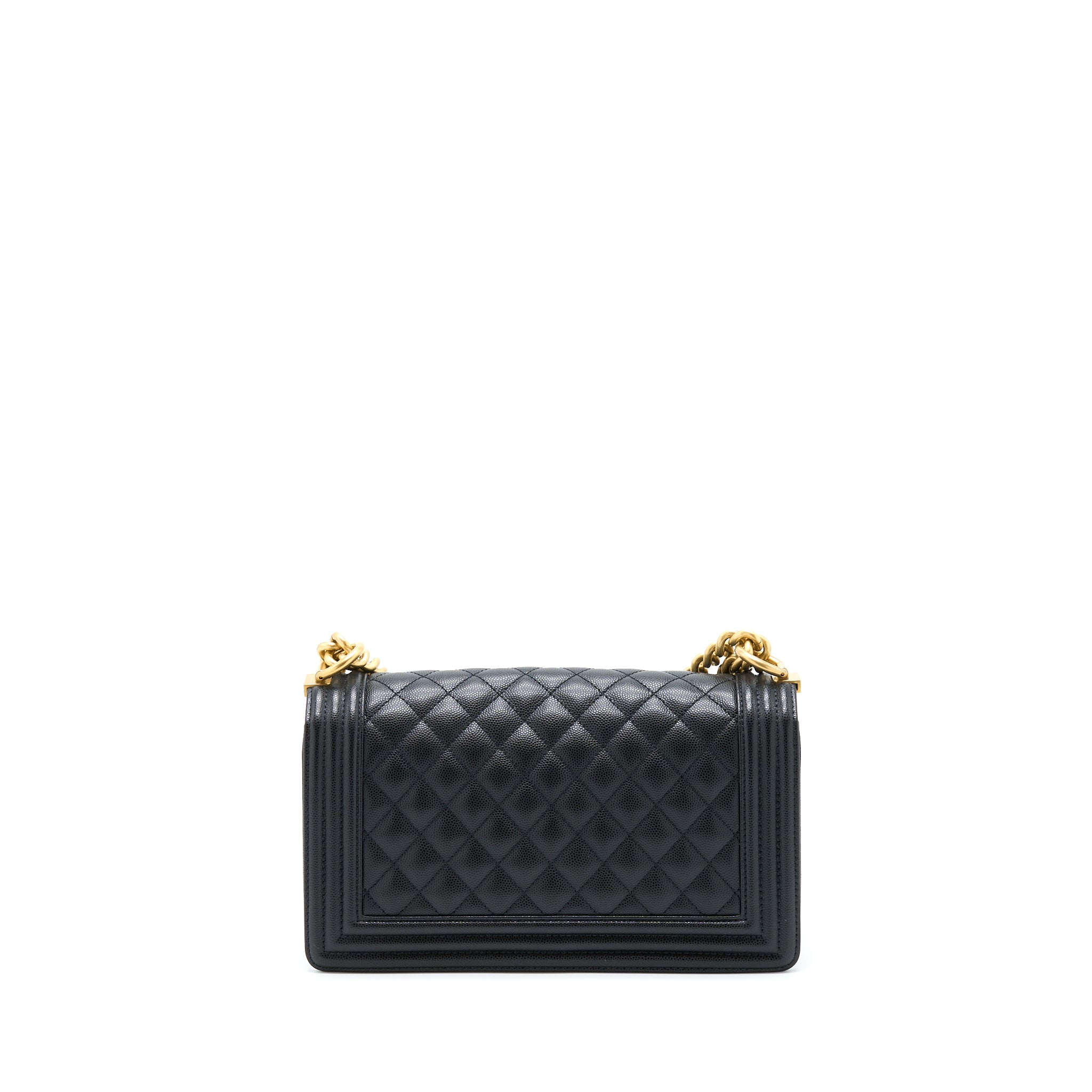 CHANEL MEDIUM BOY BAG CAVIAR BLACK BRUSHED GHW