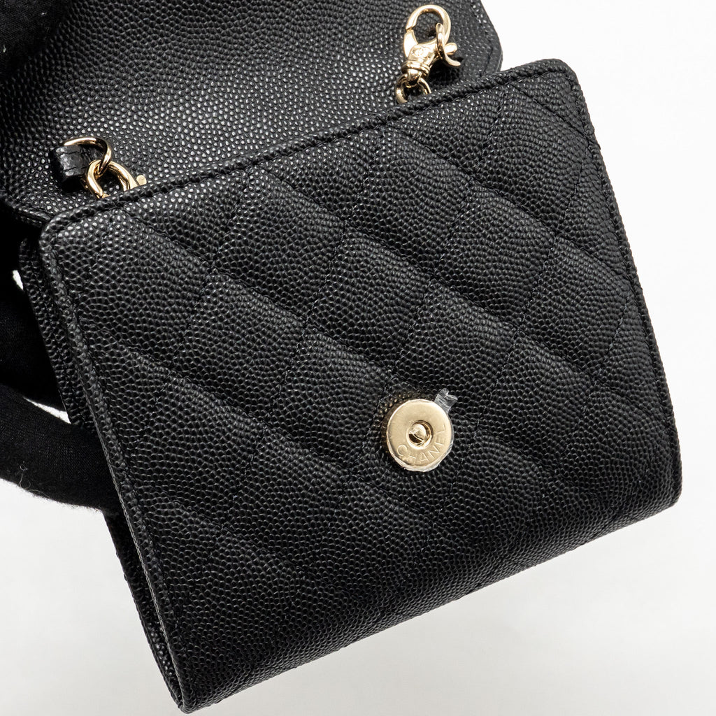CHANEL 23P MINI CLUTCH WITH CHAIN CAVIAR BLACK LGHW (MICROCHIP)