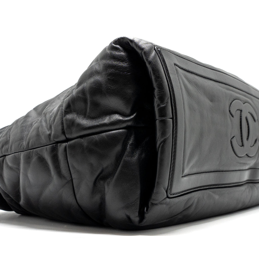 CHANEL PUFFY DOWN DOWN TOTE BAG LAMBSKIN BLACK SHW