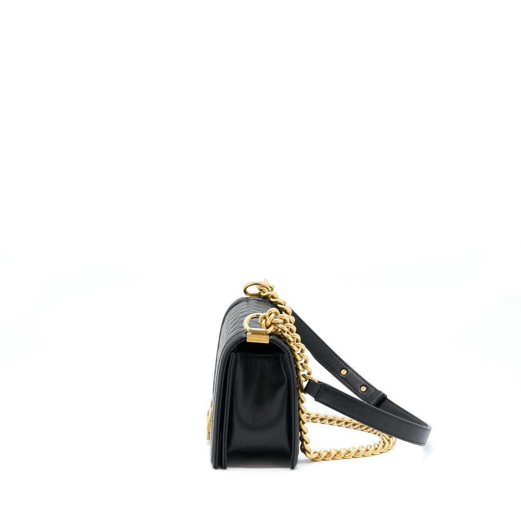 CHANEL MEDIUM BOY BAG CAVIAR BLACK BRUSHED GHW
