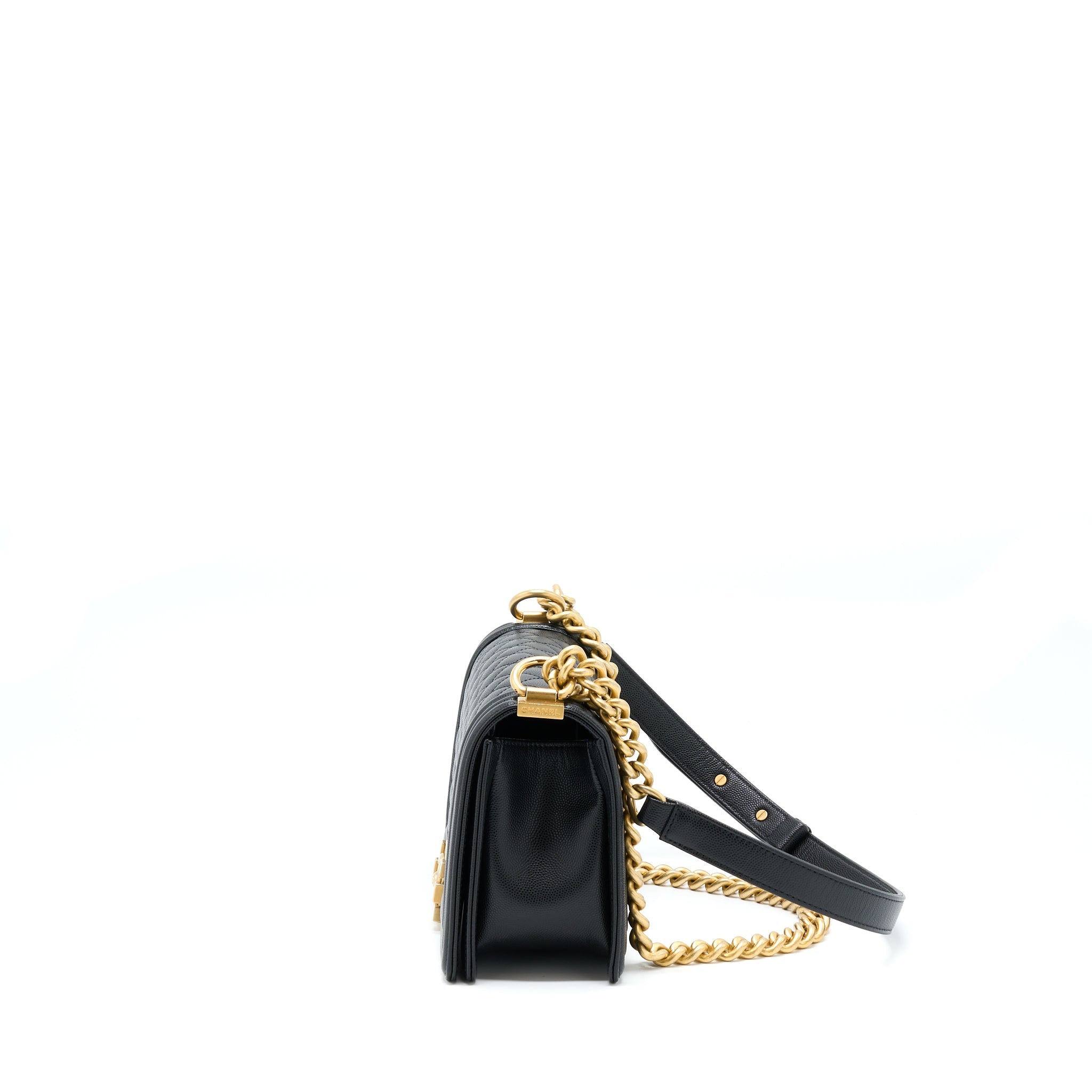 CHANEL MEDIUM BOY BAG CAVIAR BLACK BRUSHED GHW