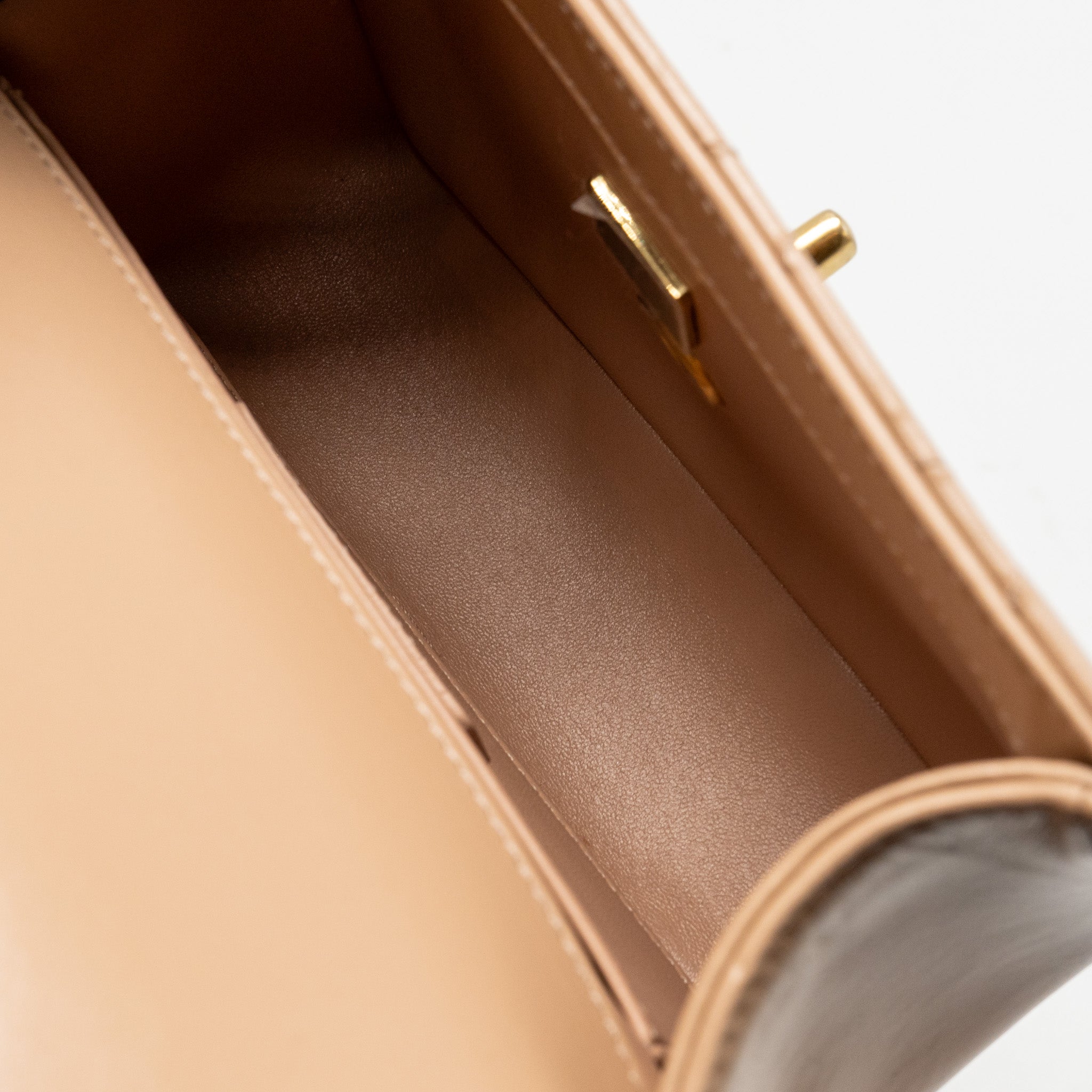 CHANEL GOLD CRUSH MINI FLAP BAG CALFSKIN BEIGE GHW (MICROCHIP)