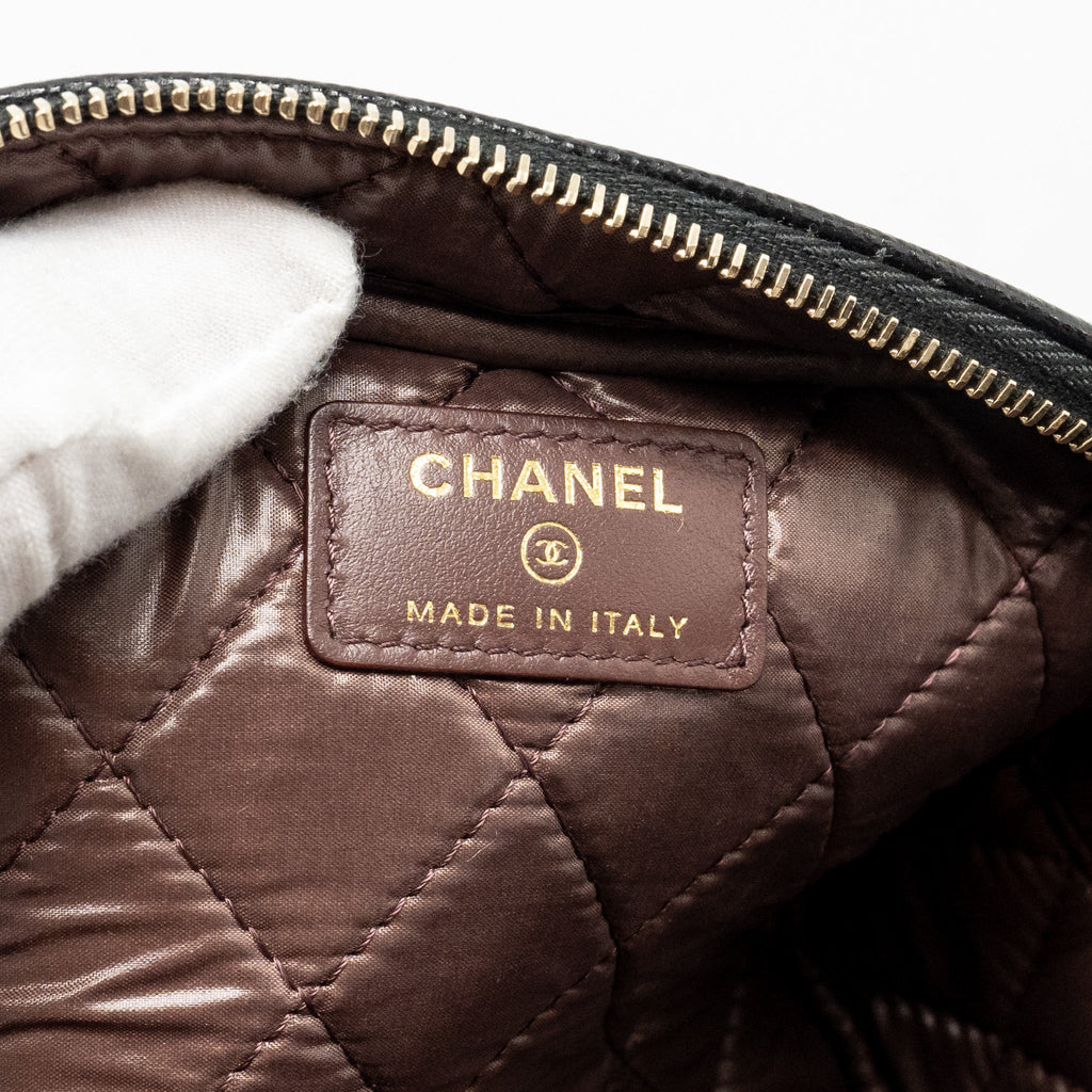 CHANEL DOUBLE ZIP POUCH COSMETIC CASE CAVIAR BLACK GHW (MICROCHIP)