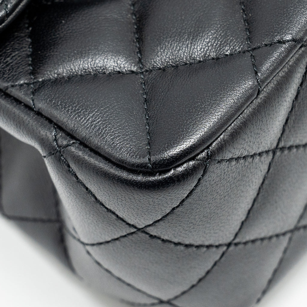 CHANEL CRYSTAL DETAILED TOP HANDLE FLAP BAG LAMBSKIN BLACK GHW (MICROCHIP)