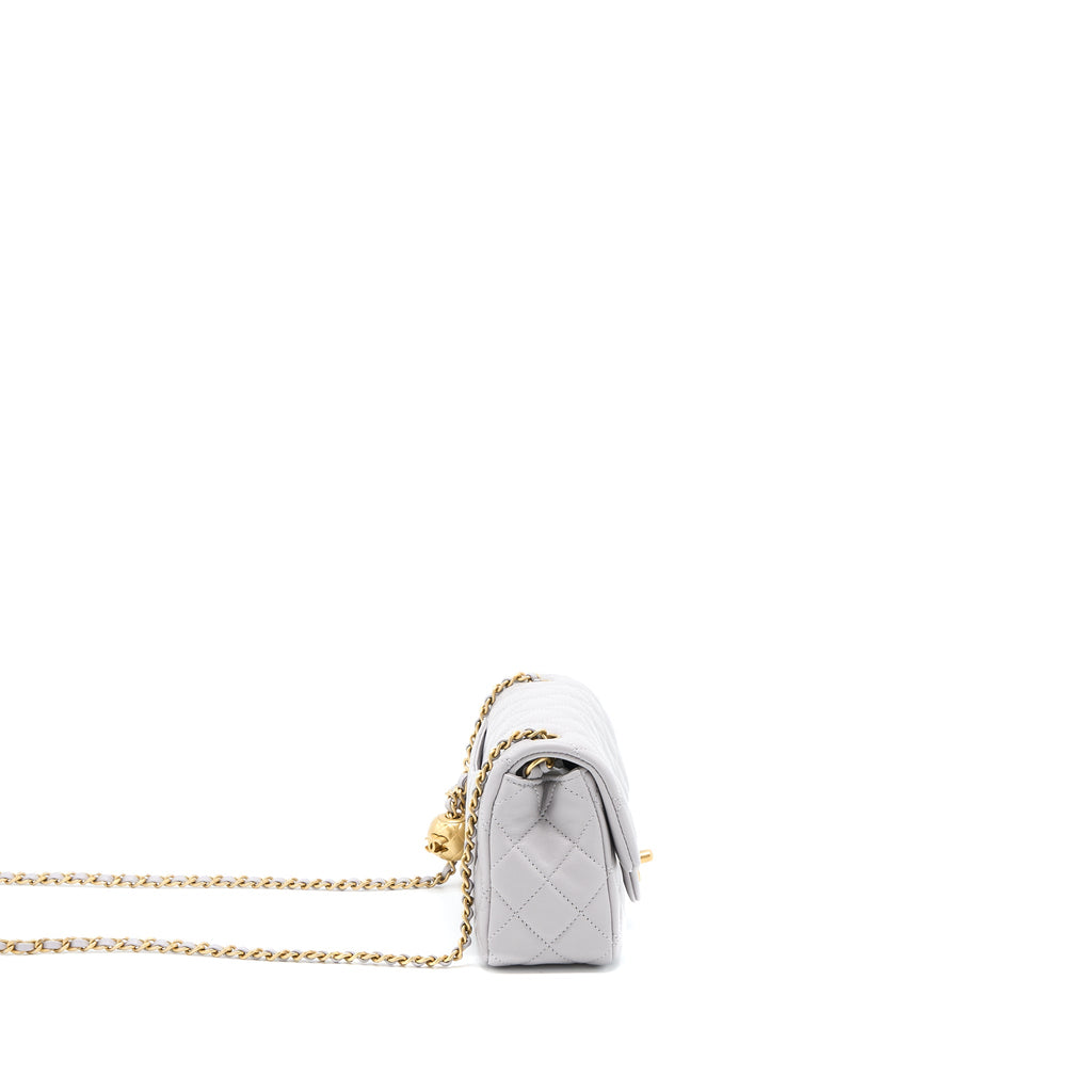 CHANEL 22B PEARL CRUSH MINI RECTANGULAR FLAP BAG LAMBSKIN LIGHT GREY GHW(MICROCHIP)