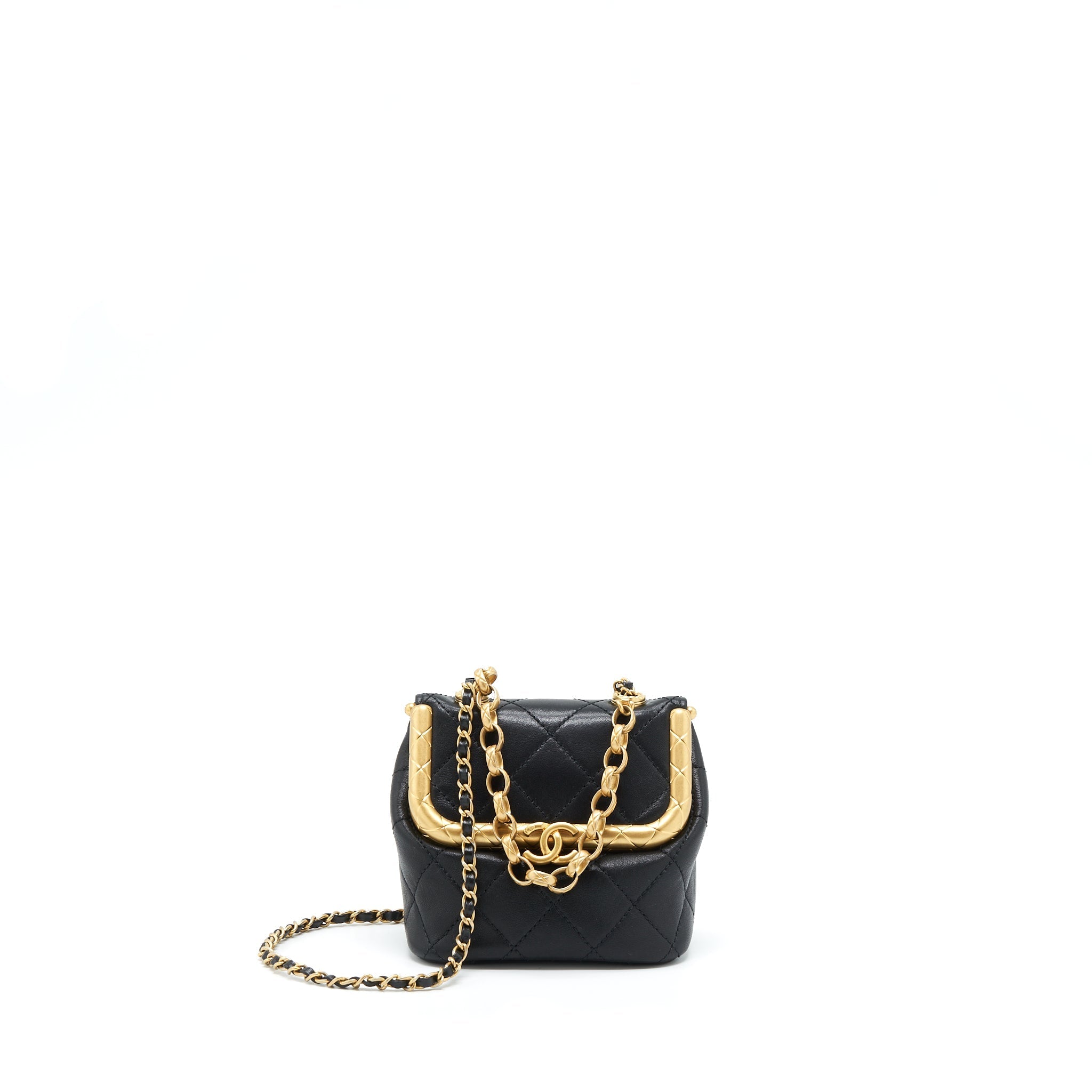 CHANEL 20A KISS-LOCK MINI VANITY FLAP BAG CALFSKIN BLACK GHW