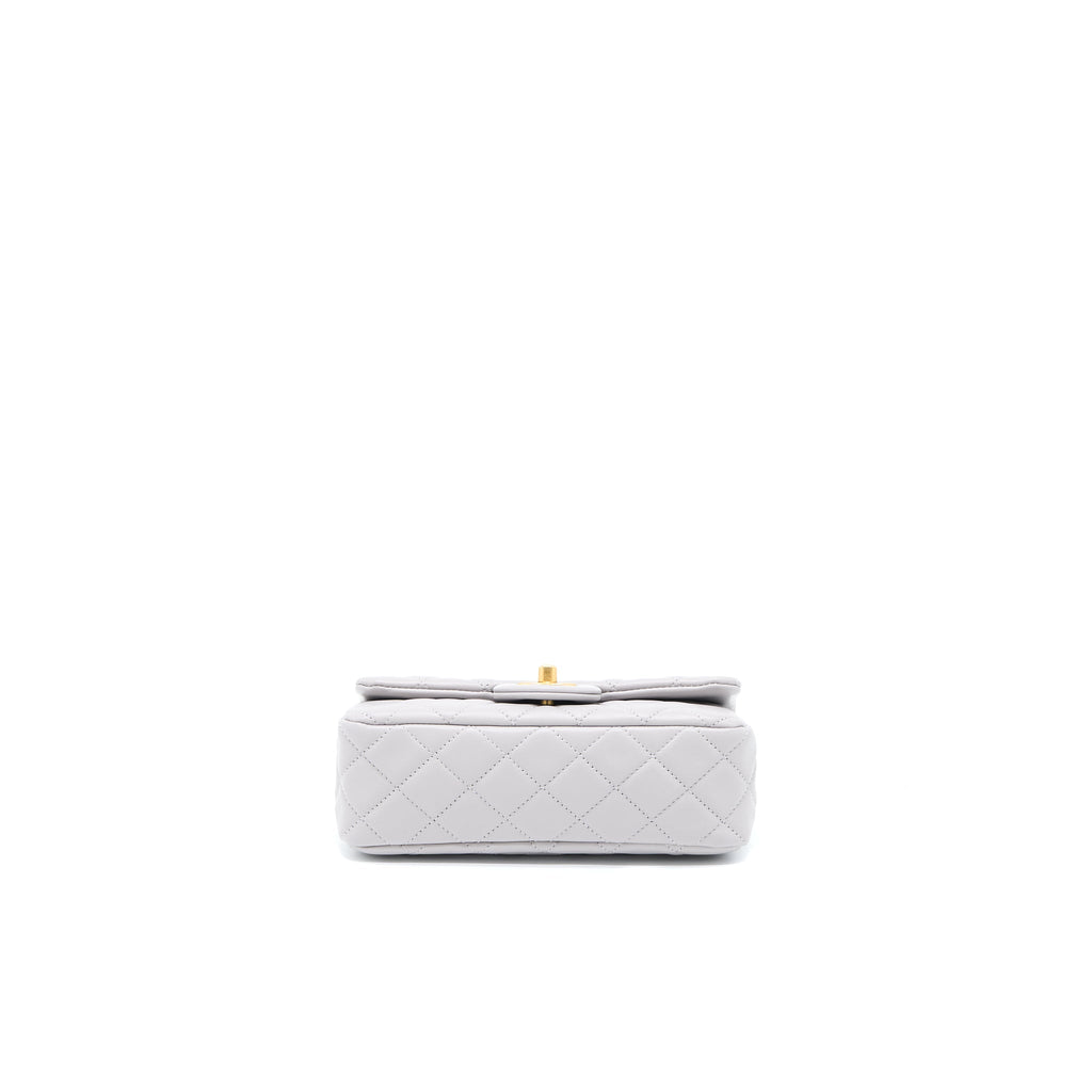CHANEL 22B PEARL CRUSH MINI RECTANGULAR FLAP BAG LAMBSKIN LIGHT GREY GHW(MICROCHIP)