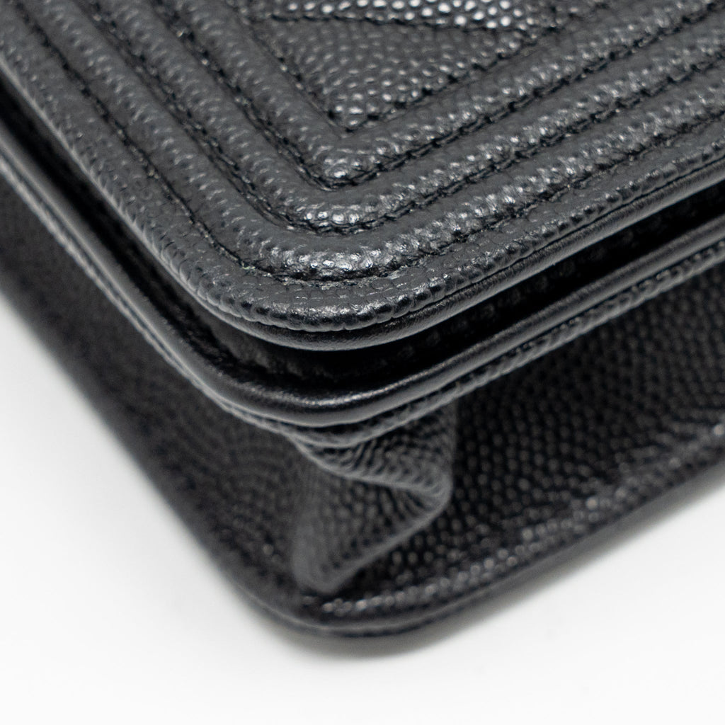 CHANEL BOY WALLET ON CHAIN CAVIAR BLACK GHW (MICROCHIP)