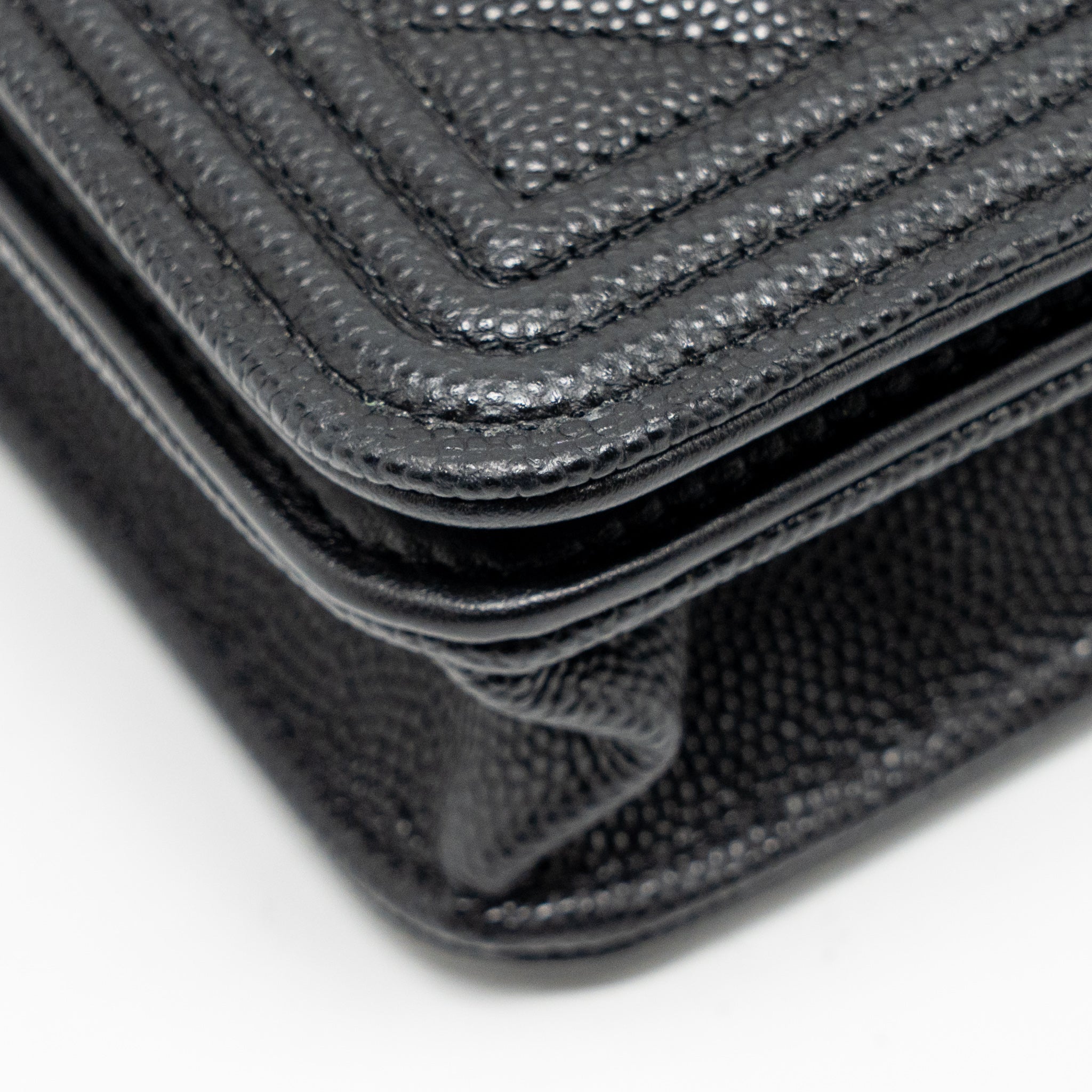 CHANEL BOY WALLET ON CHAIN CAVIAR BLACK GHW (MICROCHIP)