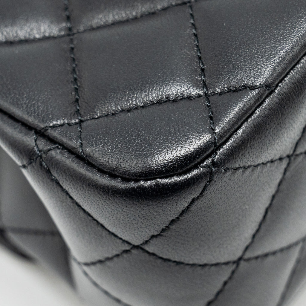 CHANEL CRYSTAL DETAILED TOP HANDLE FLAP BAG LAMBSKIN BLACK GHW (MICROCHIP)