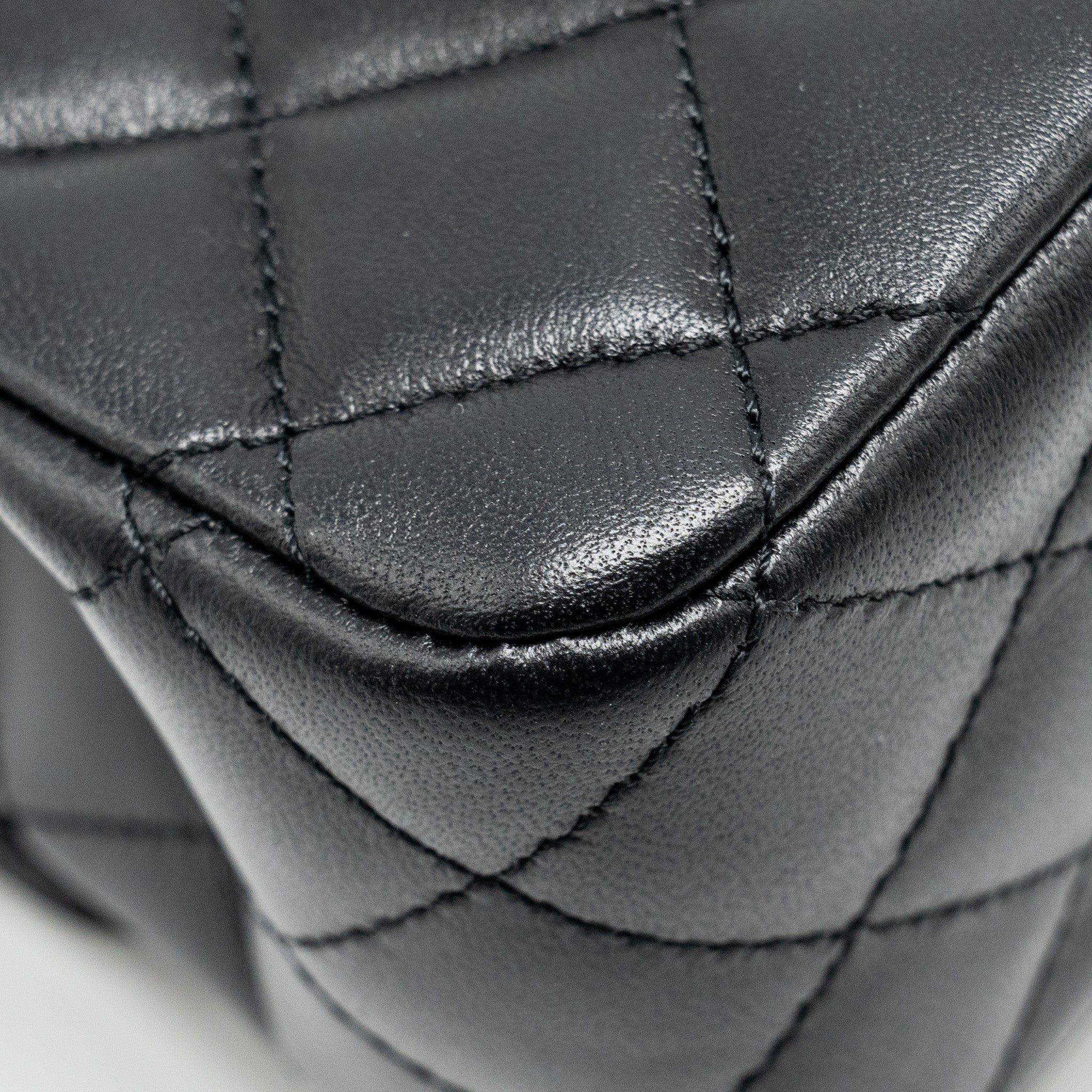 CHANEL CRYSTAL DETAILED TOP HANDLE FLAP BAG LAMBSKIN BLACK GHW (MICROCHIP)