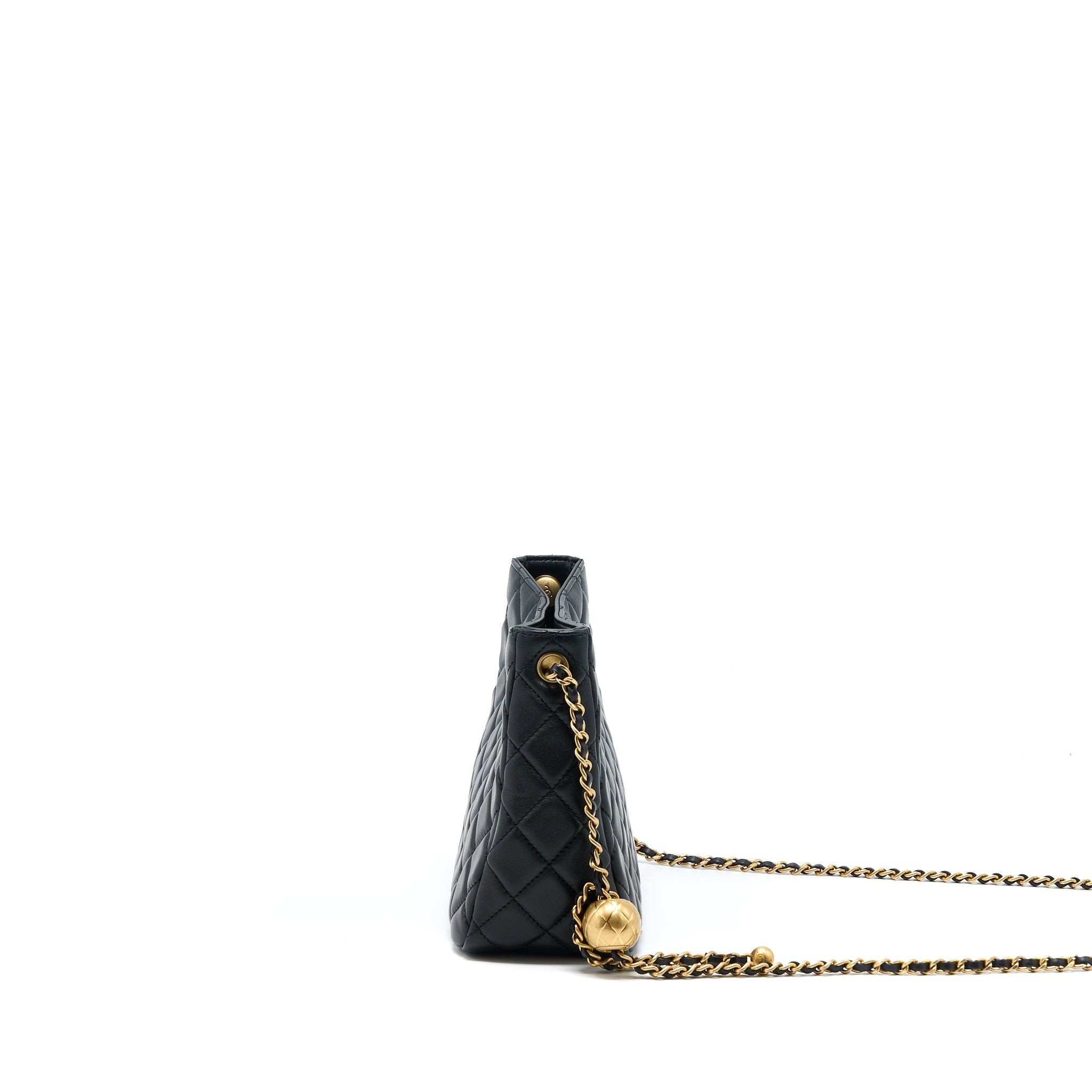 CHANEL PEARL CRUSH HOBO BAG LAMBSKIN BLACK GHW (MICROCHIP)