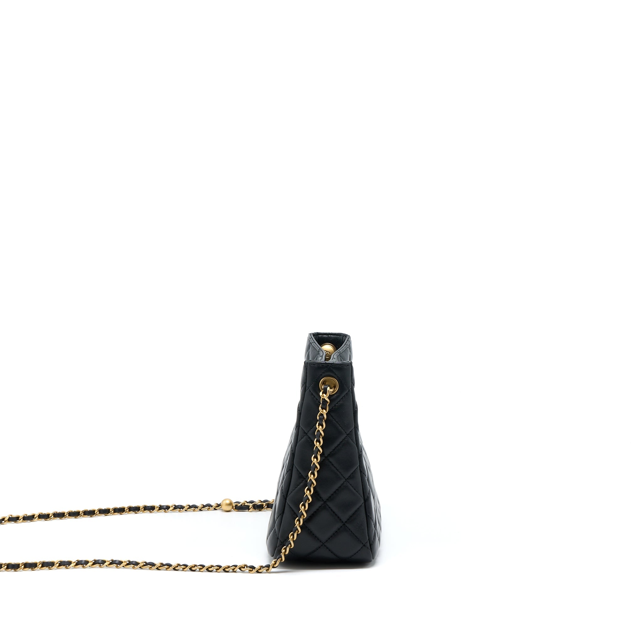 CHANEL PEARL CRUSH HOBO BAG LAMBSKIN BLACK GHW (MICROCHIP)