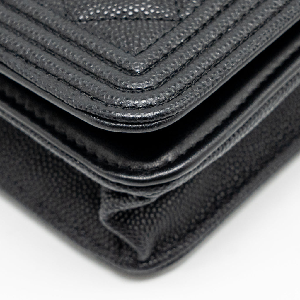 CHANEL BOY WALLET ON CHAIN CAVIAR BLACK GHW (MICROCHIP)