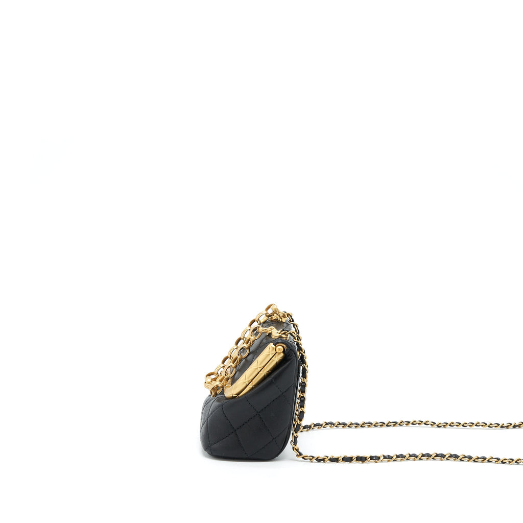 CHANEL 20A KISS-LOCK MINI VANITY FLAP BAG CALFSKIN BLACK GHW