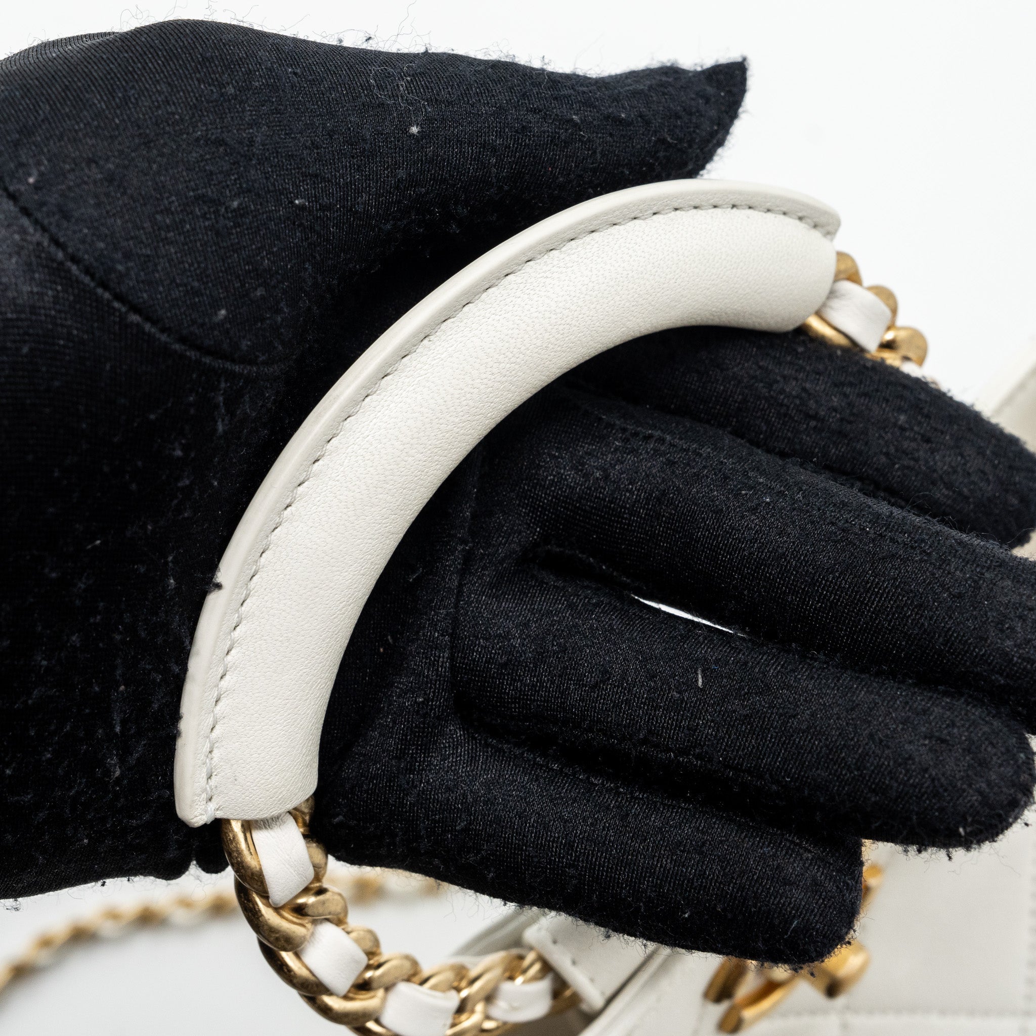 CHANEL ROUND HANDLE BUCKET BACKPACK LAMBSKIN WHITE GHW