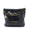 CHANEL MEDIUM 22 BAG SHINY CALFSKIN BLACK BRUSHED GHW (MICROCHIP)