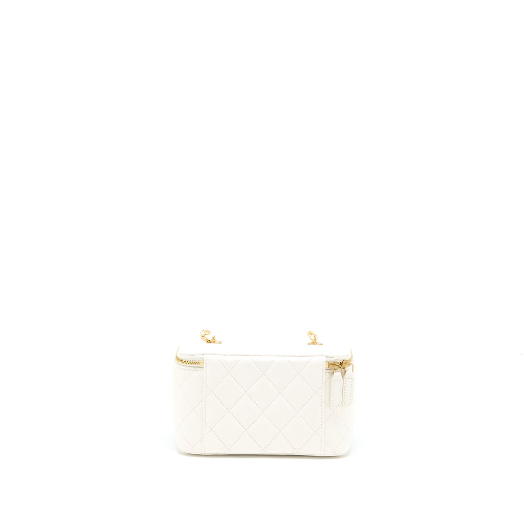 CHANEL COCO LETTER LONG VANITY WITH CHAIN LAMBSKIN WHITE GHW