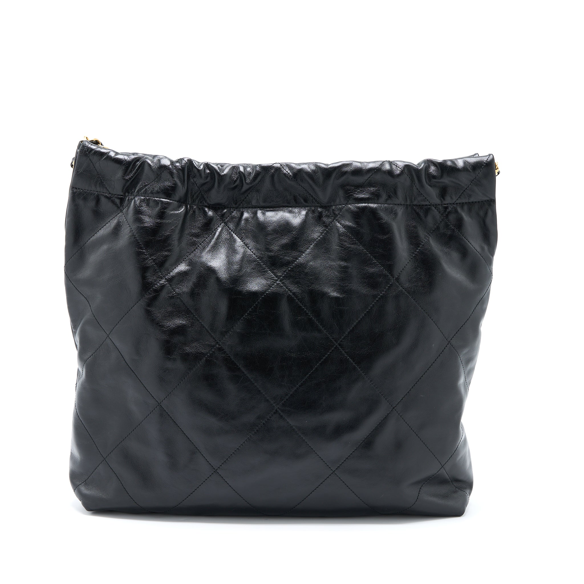 CHANEL MEDIUM 22 BAG SHINY CALFSKIN BLACK BRUSHED GHW (MICROCHIP)