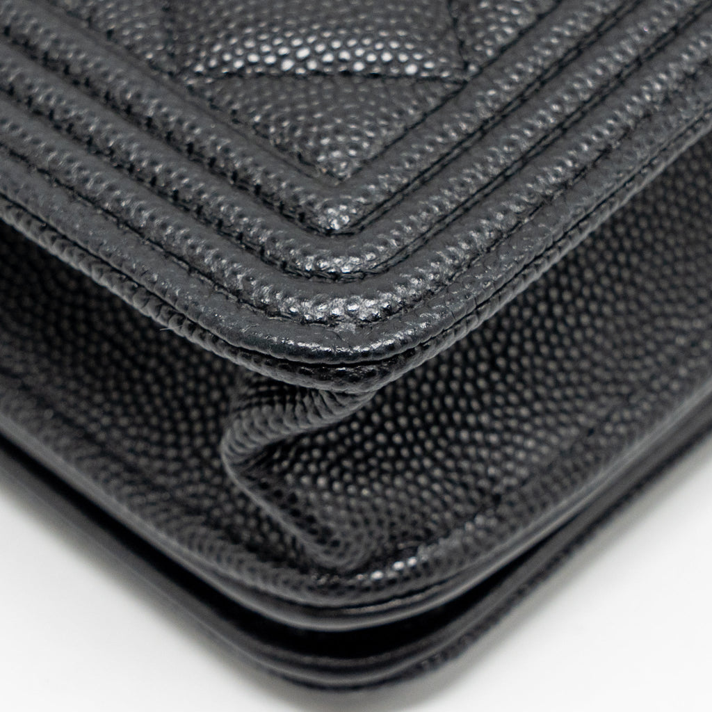 CHANEL BOY WALLET ON CHAIN CAVIAR BLACK GHW (MICROCHIP)