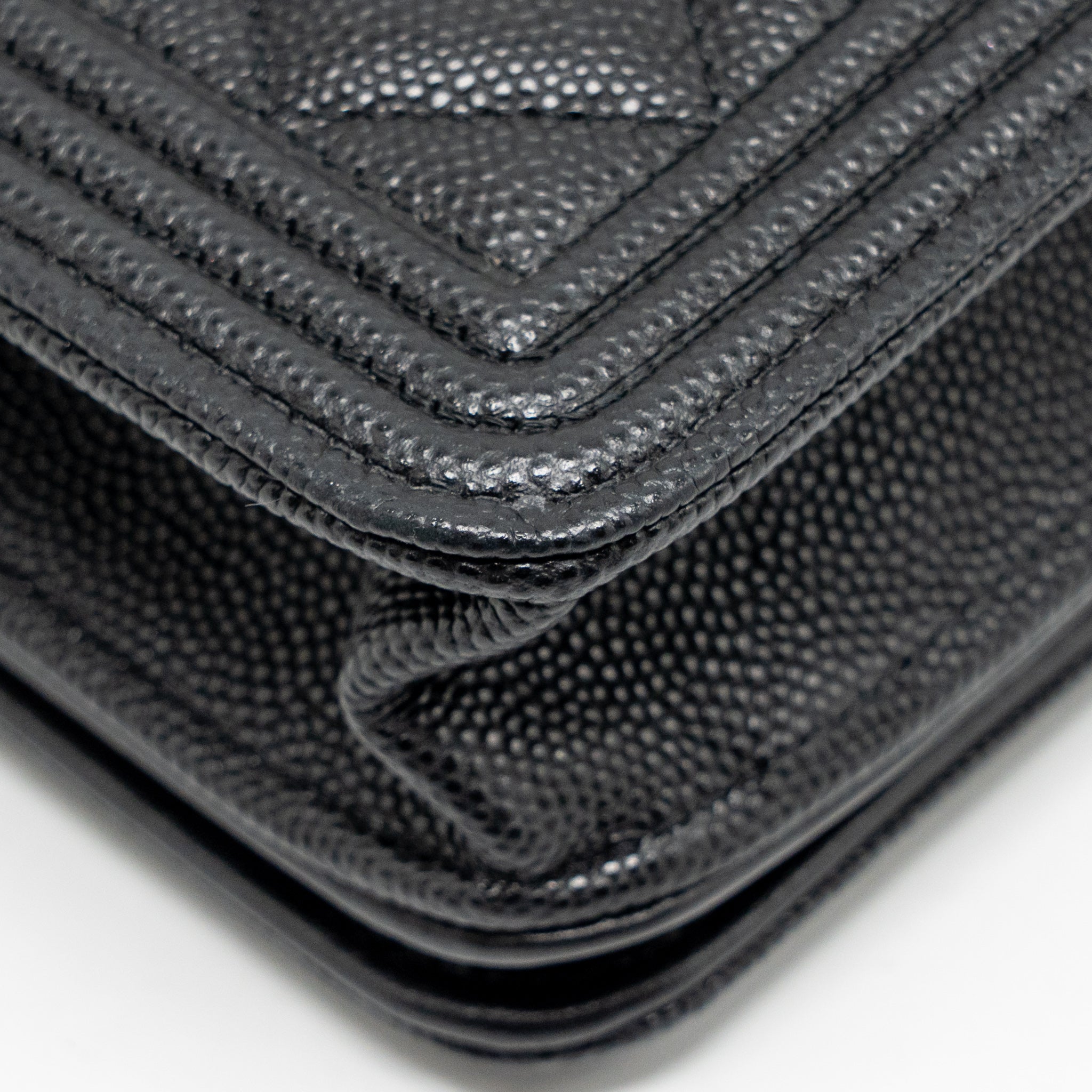CHANEL BOY WALLET ON CHAIN CAVIAR BLACK GHW (MICROCHIP)