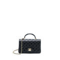 CHANEL TOP HANDLE MINI RECTANGULAR FLAP BAG LAMBSKIN BLACK LGHW (MICROCHIP)