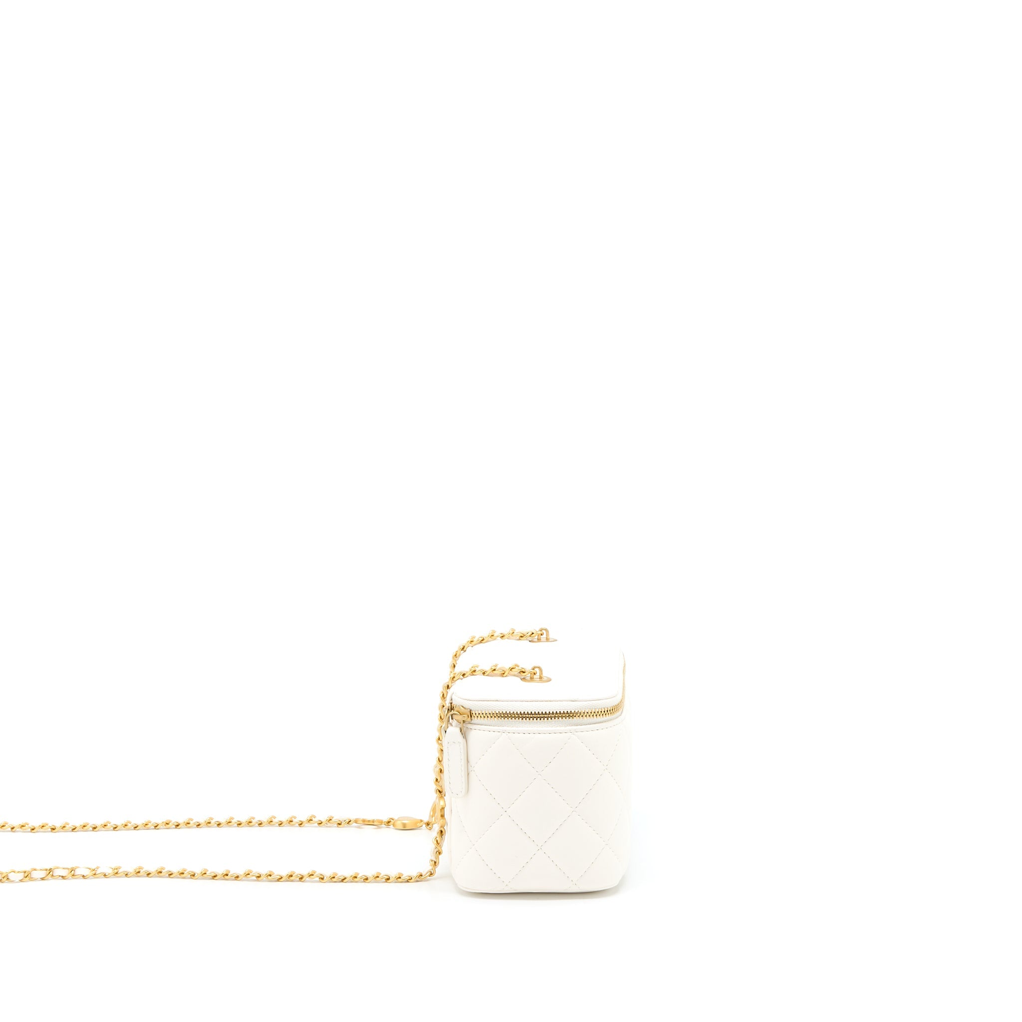 CHANEL COCO LETTER LONG VANITY WITH CHAIN LAMBSKIN WHITE GHW