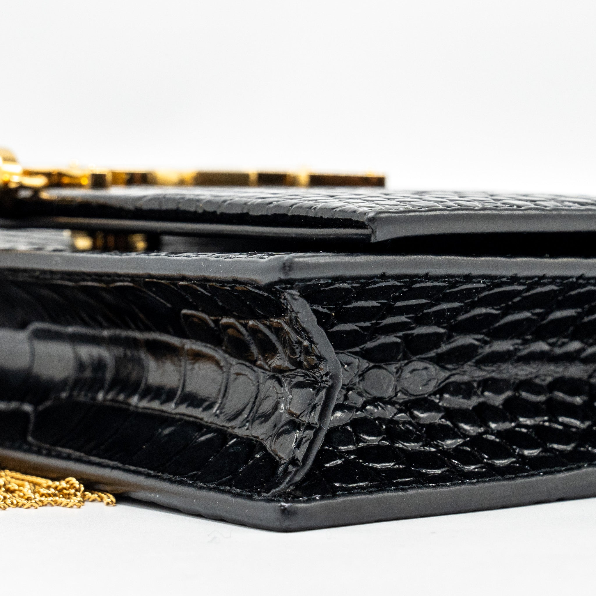 SAINT LAURENT/YSL KATE TASSEL CROC-EMBOSSED CALFSKIN BLACK GHW