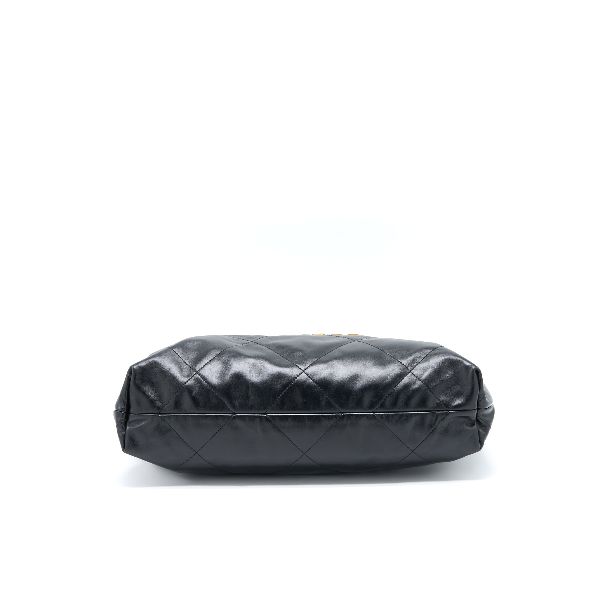 CHANEL MEDIUM 22 BAG SHINY CALFSKIN BLACK BRUSHED GHW (MICROCHIP)