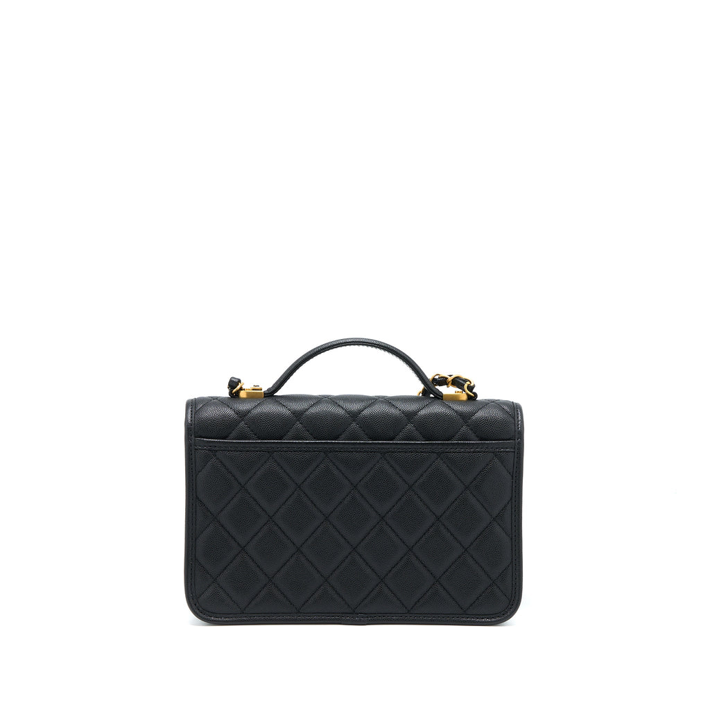 CHANEL 22K TOP HANDLE MESSENGER BAG CAVIAR BLACK BRUSHED GHW (MICROCHIP)