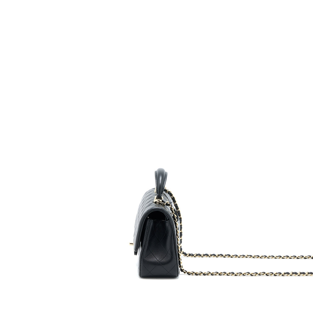 CHANEL TOP HANDLE MINI RECTANGULAR FLAP BAG LAMBSKIN BLACK LGHW (MICROCHIP)