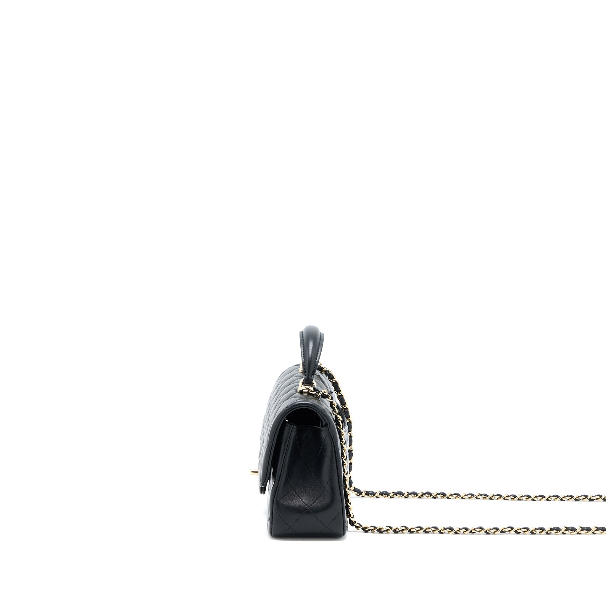 CHANEL TOP HANDLE MINI RECTANGULAR FLAP BAG LAMBSKIN BLACK LGHW (MICROCHIP)