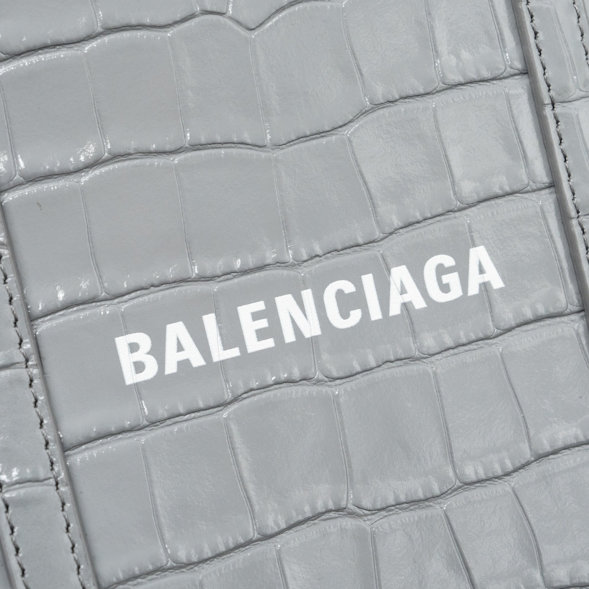 BALENCIAGA XXS EVERYDAY TOTE BAG CROC-EMBOSSED CALFSKIN GREY SHW