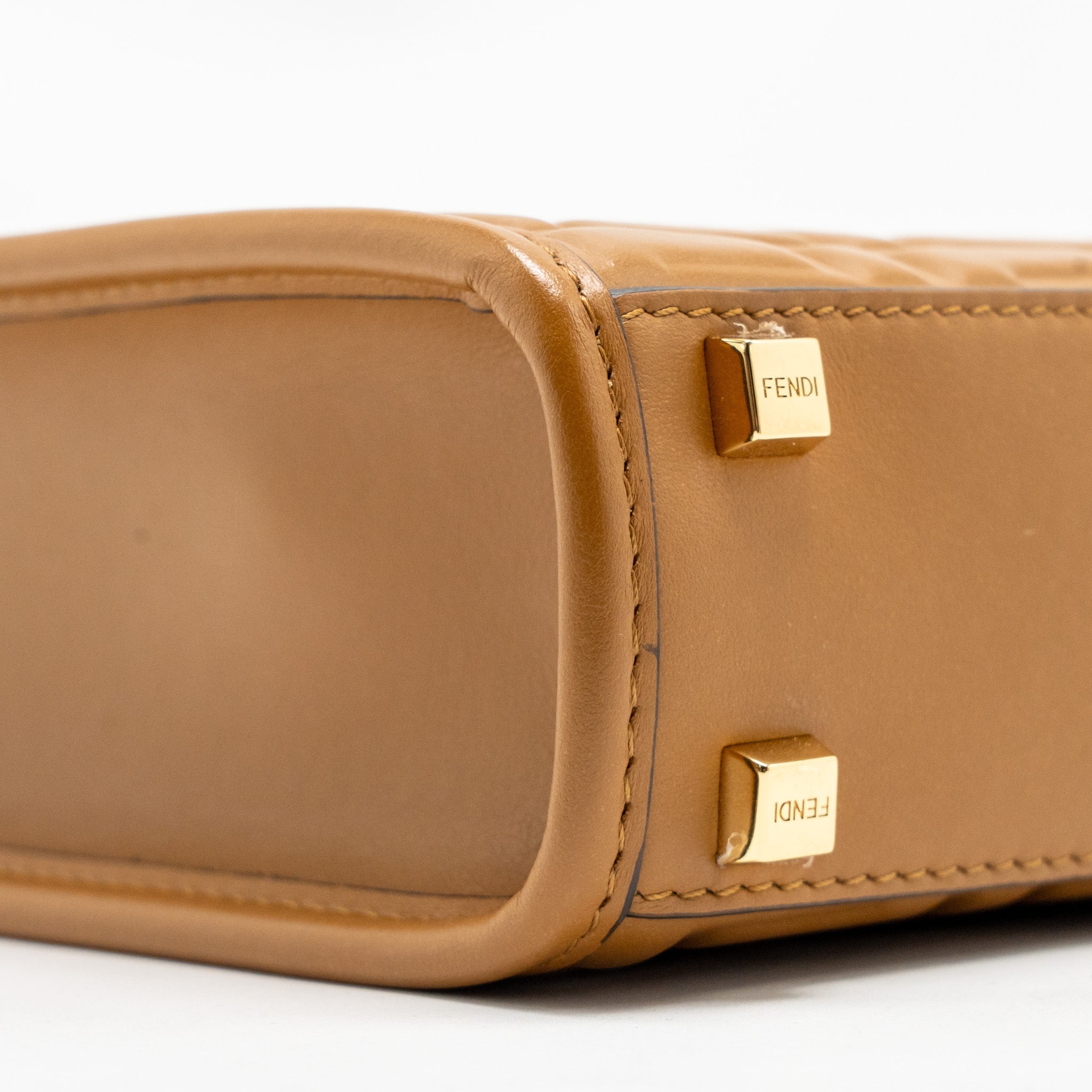 FENDI MINI SUNSHINE SHOPPER BAG FF LEATHER BROWN GHW