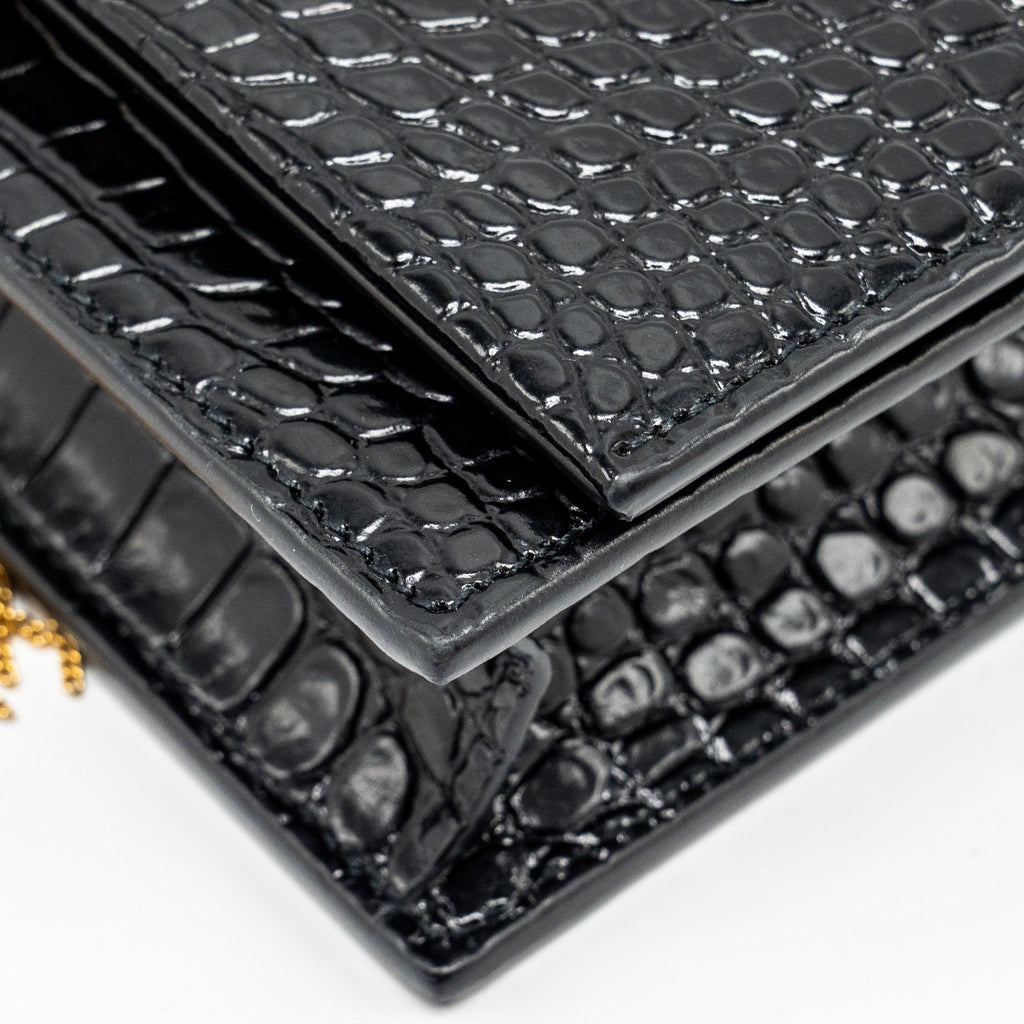 SAINT LAURENT/YSL KATE TASSEL CROC-EMBOSSED CALFSKIN BLACK GHW