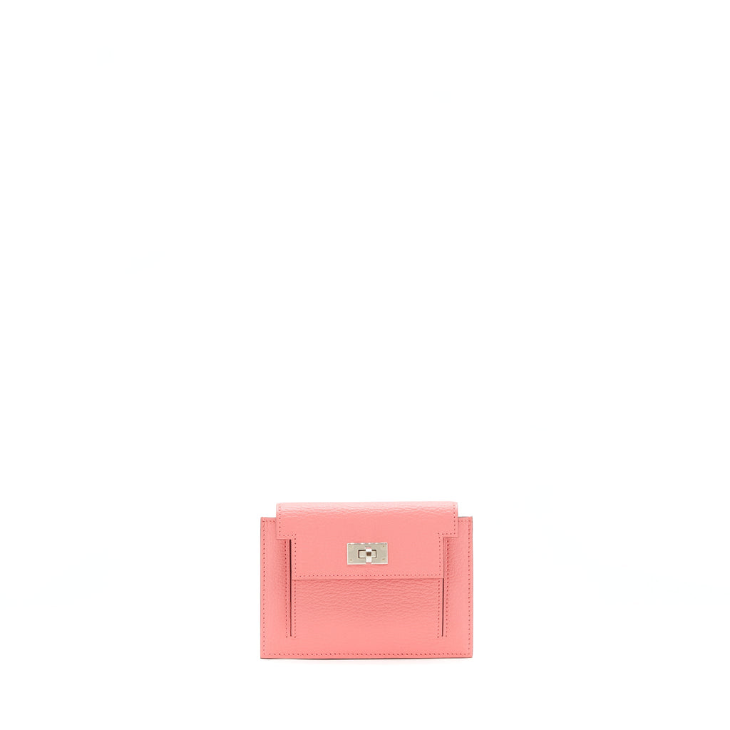 HERMES KELLY POCKET COMPACT WALLET CHEVRE MYSORE ROSE ETE SHW