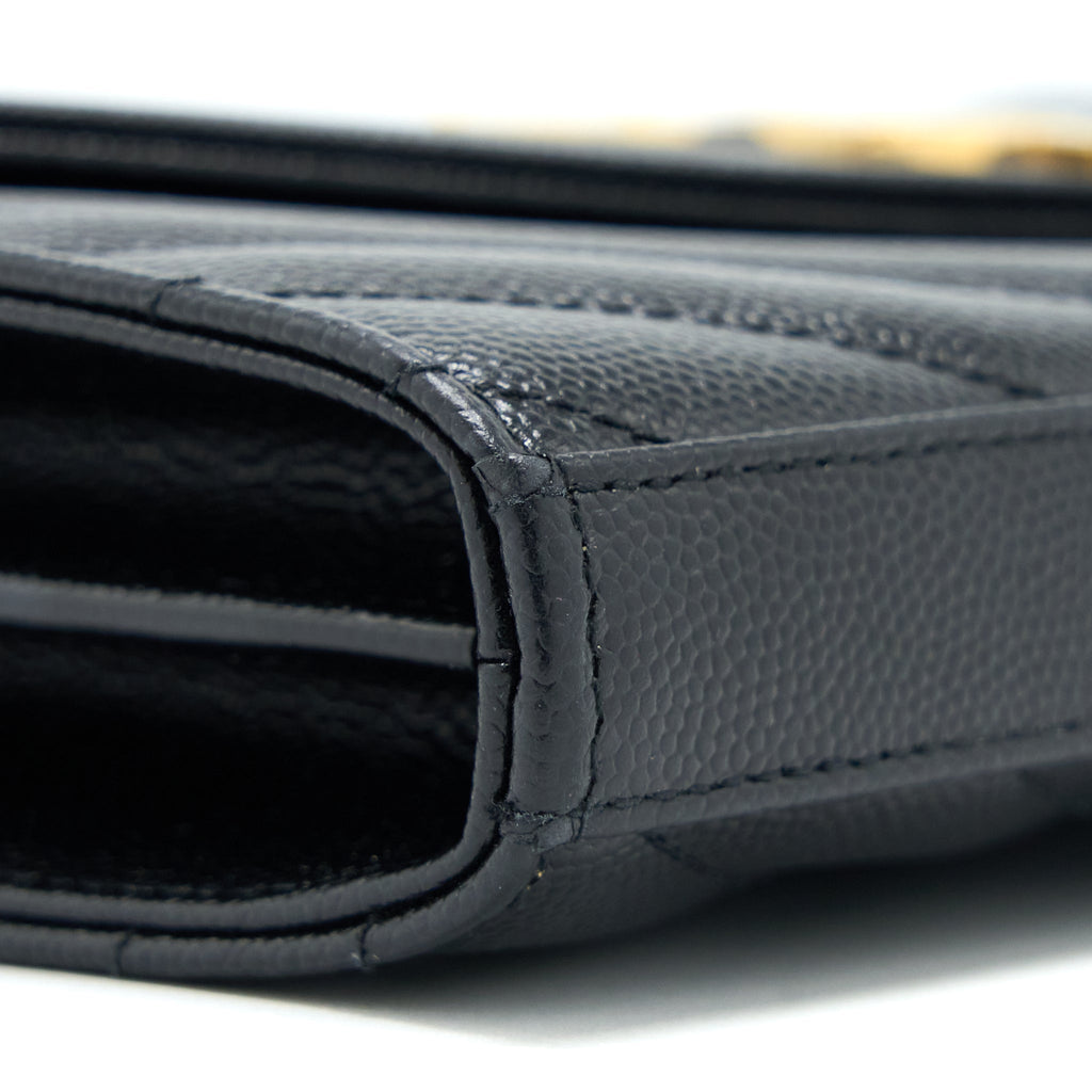 SAINT LAURENT WALLET ON CHAIN GRAINED CALFSKIN BLACK GHW